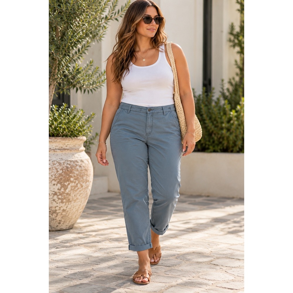 Kensie Jeans Utility Pants High Rise Elastic Back Blue Gray Chino Size 10/30